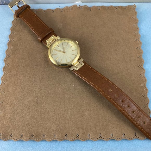 Anne Klein Unisex Gold Tone Watch Brown Strap main image 8